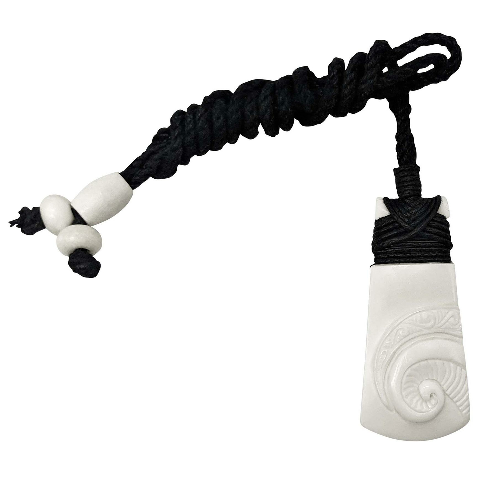Carved Bone Necklace Fern Frond Toki Pendant Maori Style Cord