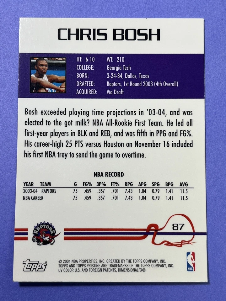 2004-05 Topps Pristine #87 Chris Bosh Toronto Raptors - Image 2 of 2