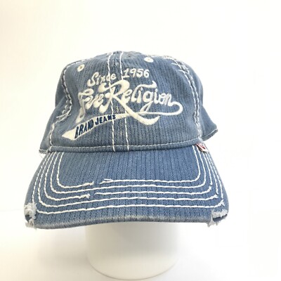 True Religion Brand Jeans Men's Fitted Flex White Stitch Denim Hat RARE 