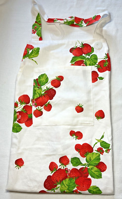 APRIL CORNELL APRON WHITE RED STRAWBERRIES ONE SIZE 31 X 30 100% COTTON NWT