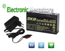 BATTERIA A PIOMBO 6V 12AH CON CARICABATTERIA PIOMBO 6V 900mAh