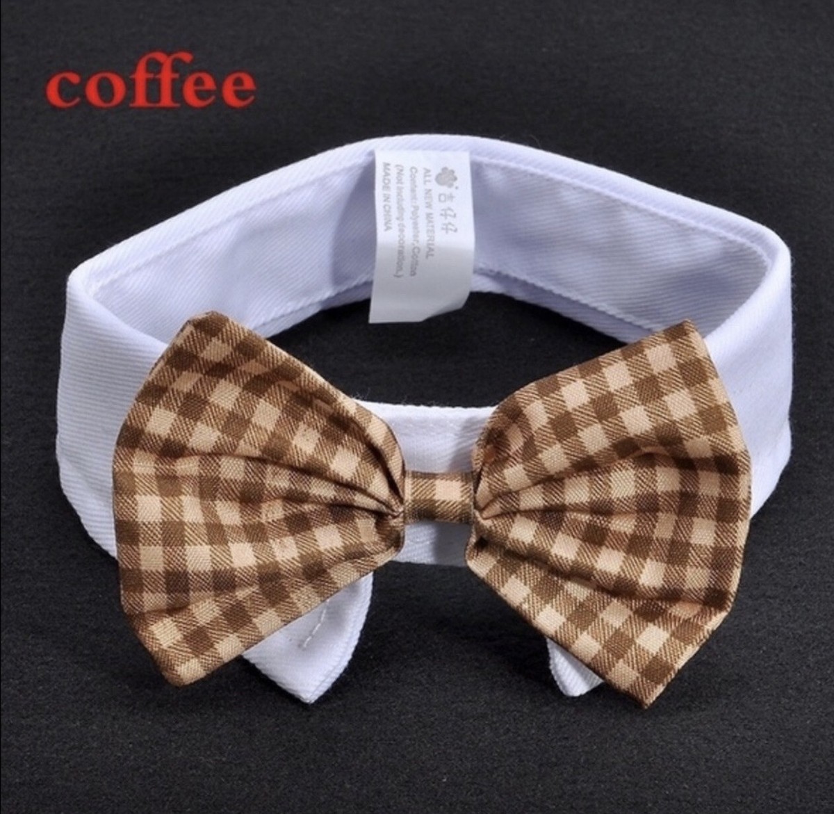 Coffee Color Small Dog Cat Bow Tie Collar