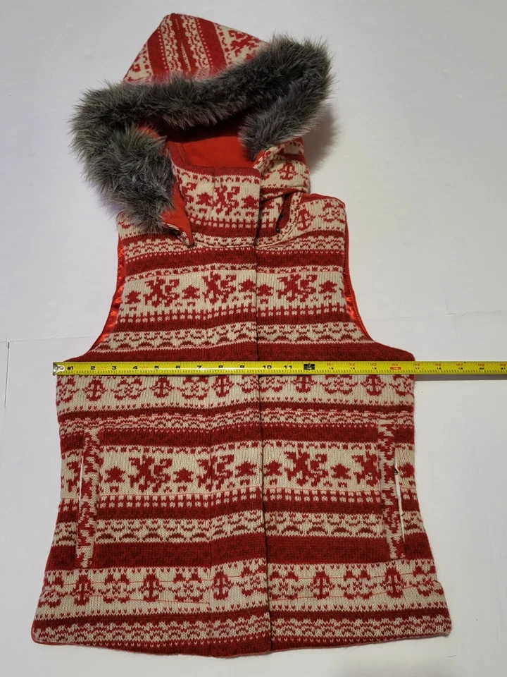 (#C) Jack BB Dakota Hoodie Fleece Vest Jacket Redwhite Full Zip Size Women's XXS - Изображение 3 из 4