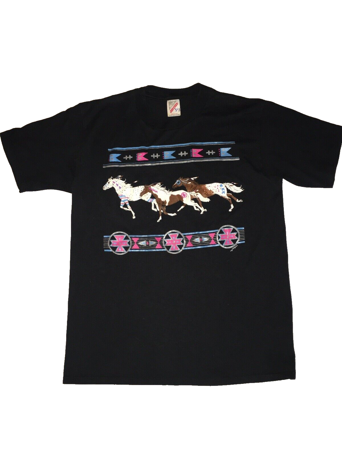 PONY Maglietta VINTAGE JERZEES USA ANNI '90 arte dei cavalli dipinta sud occidentale indiana con M rara