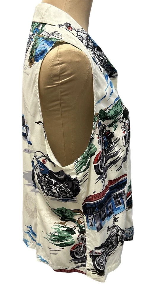 Top vintage Harley Davidson Tori Richard estampado hawaiano abotonado para mujer talla XL Foto 3 de 4