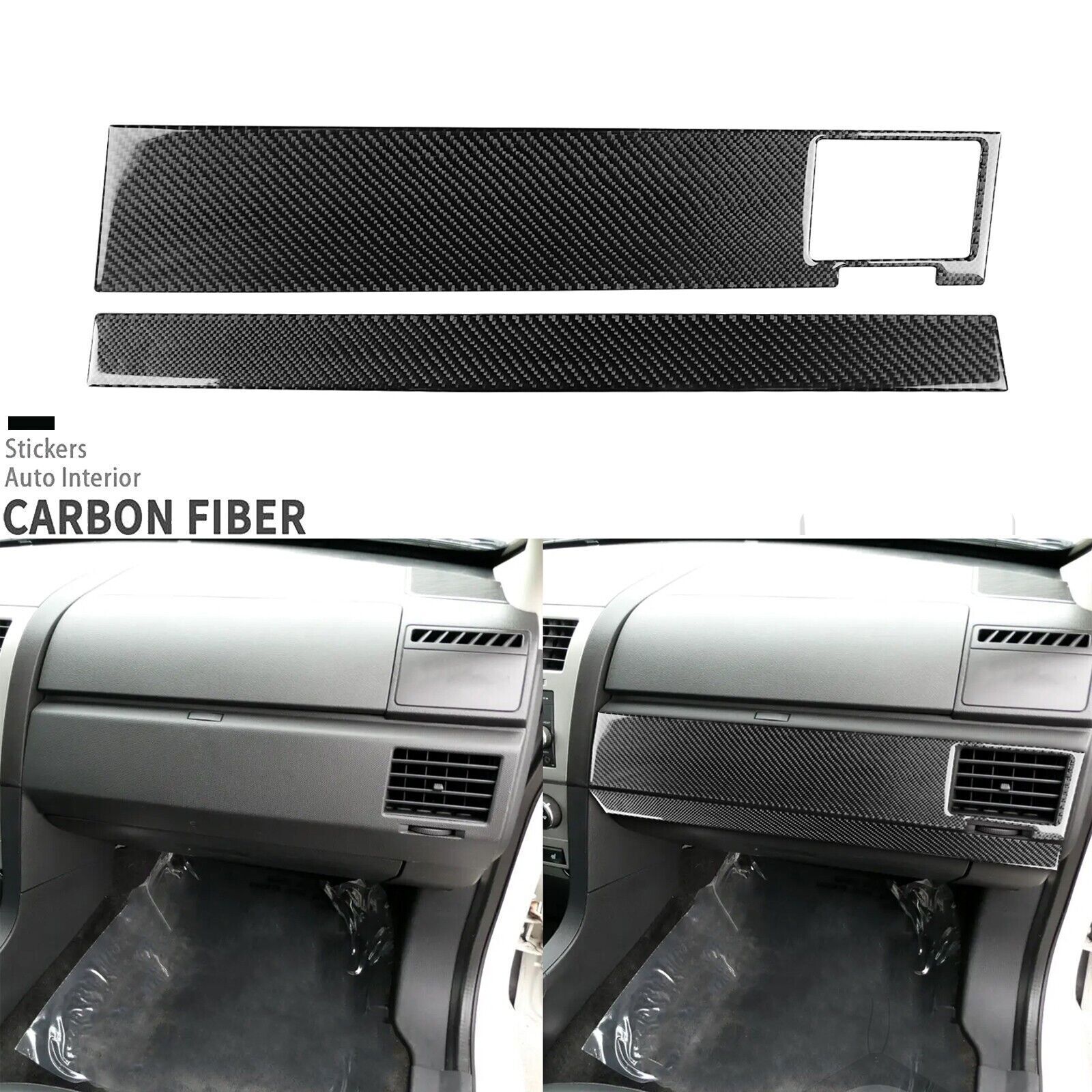 2Pcs Real Carbon Fiber Co-pilot Dashboard Panel Cover For Dodge Avenger 2008-10