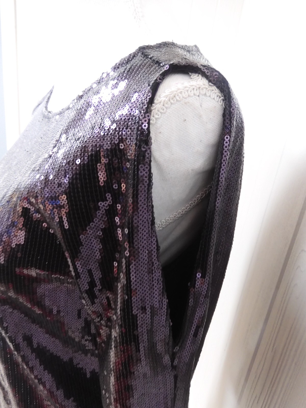 Bold Elements Size Large Purple Sequined Arm Cutout Blouse Top