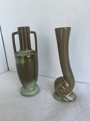 Lot of 2 Frankoma Prairie Green Bud Vases- Both Different- #20 & #31-L@@K!