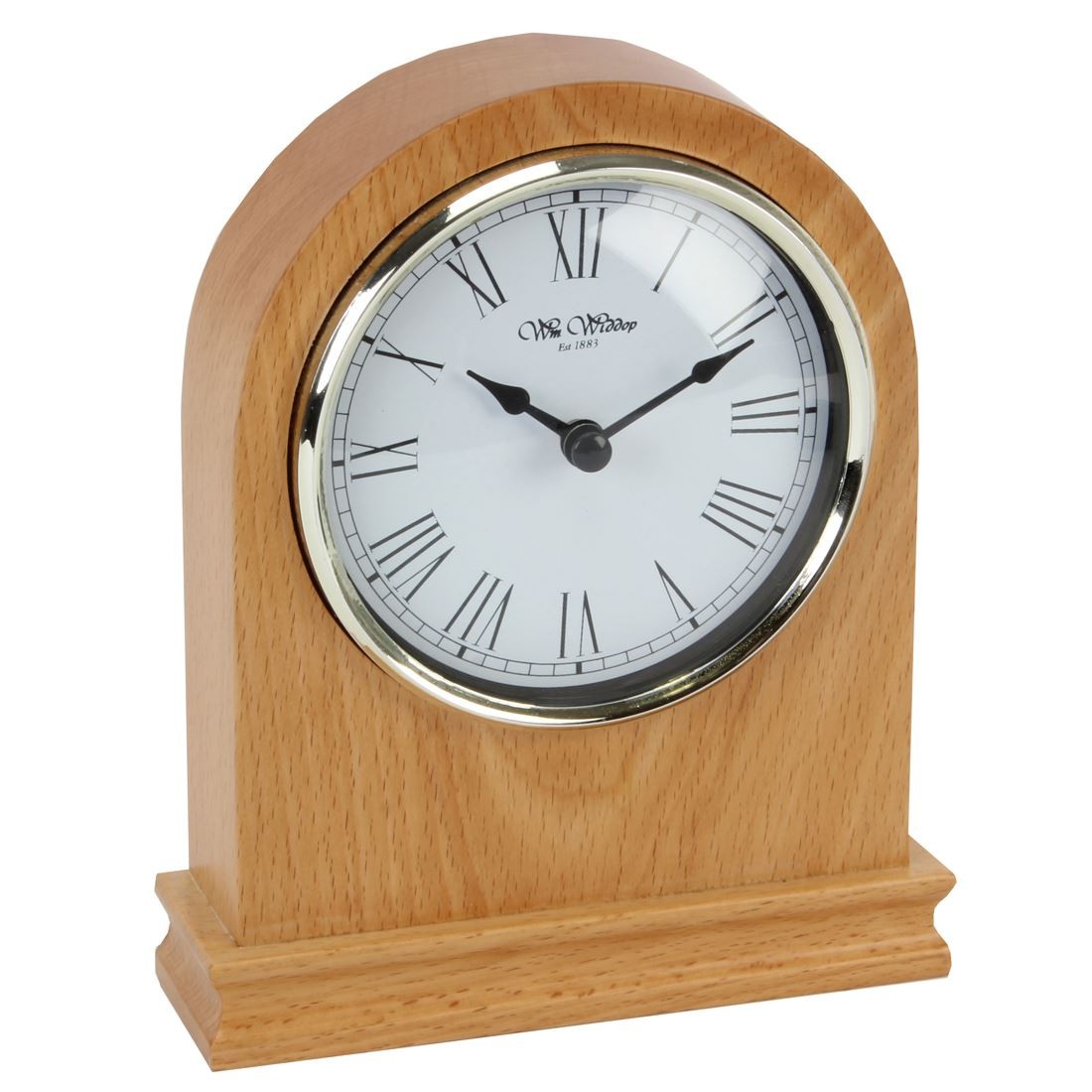 Wm.Widdop Wooden Mantel Clock Arched with Roman Numeral Hour Markers