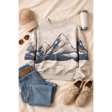 PacSun Womens Mountain Landscape Graphic Crewneck Sweatshirt Grey Blue Small