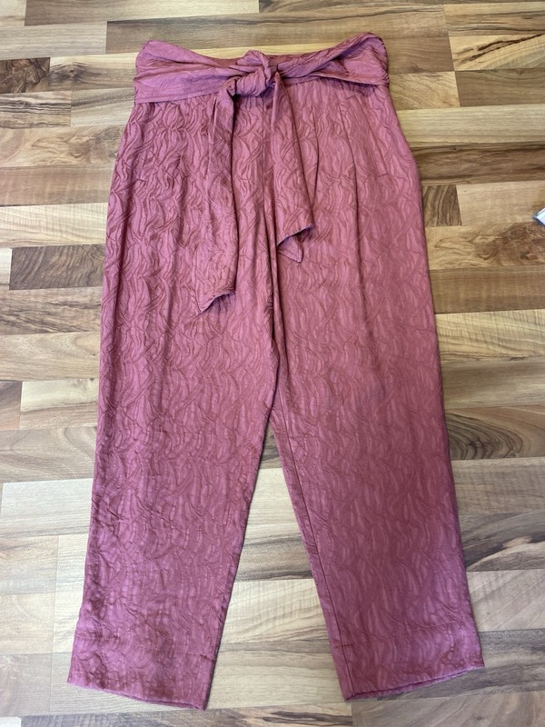 Anthropologie ETT:TWA Rose Jacquard Aubade Tie Waist Pants Tapered Cropped 4 @