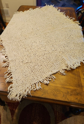 Vintage White Woven 50'' x 60'' Shawl (?)/Table Covering (?)/Lap Blanket w/Fringe