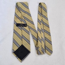 Brooks Brothers 346 Mens Silk Tie Gold Navy Blue White Striped Made in USA
