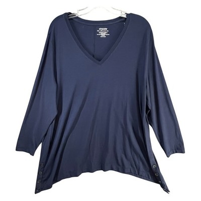 Chicos Ultimate Tee Tunic Top XXL Navy Blue Knit Soft Casual Touch of Cool Shirt