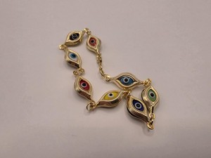 Authentic Gold Plated Multi Color Evil Eye Bracelet 7.5" Large Oval