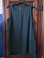 Eileen Fisher Pine Silk Georgette Crepe Long Shell Emerald Green Tank NWT SZ XXS
