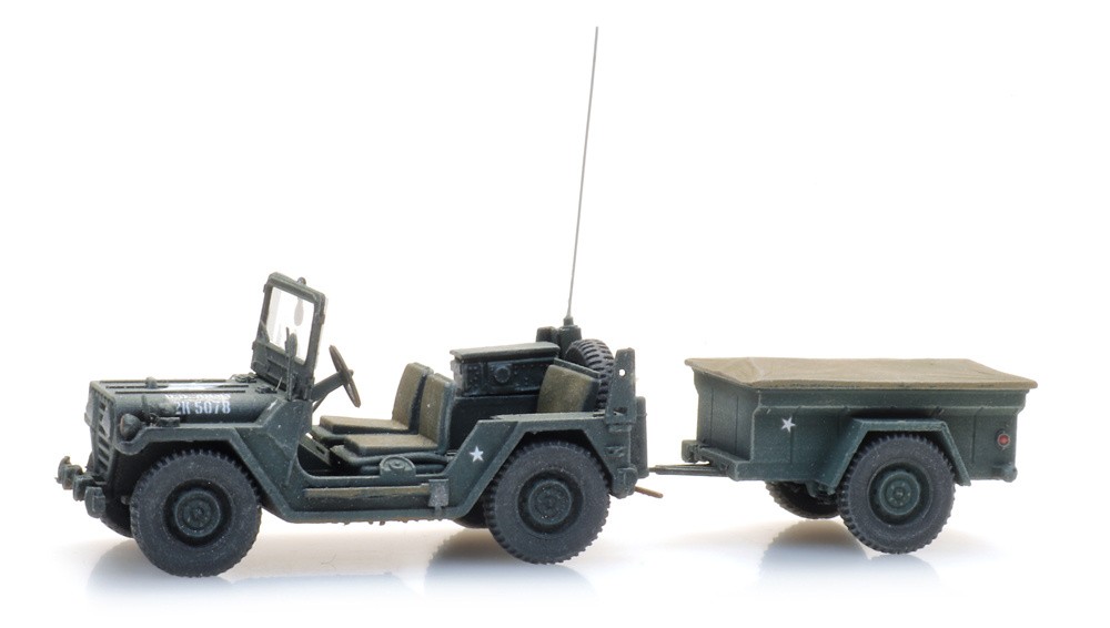 Artitec 6870569 - 1/87 / H0 US M151 Jeep + M416 Trailer Forest Green - New