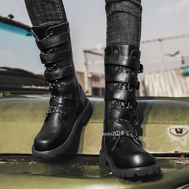 Buckle Black Platform Platform Boots Goth Mens Men display picture 2