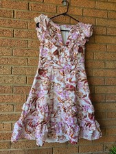 Eliza J Floral Ruffle Tiered Skater Dress White Purple Size 8
