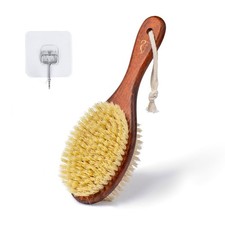 Short-Handle Dual-Sided Bath Massage Brush, Soft Boar Firm Sisal Bristles, Por