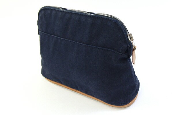 Pre-owned Hermès Bolide Pouch PM, Navy, Cotton Canvas and