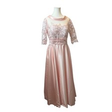 Pink Lace Satin Evening Gown Size 12 Floral Formal Dress MOTB Wedding Gown