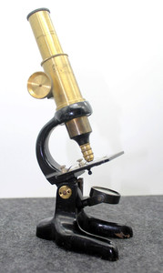 Vintage Microscope Cast Iron Metal 9.5 inch single barrel Made in GERMANY