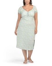 NEW Madden Girl Plus Size 3X Floral Maxi Dress Puff Sleeve Slit Bow Details