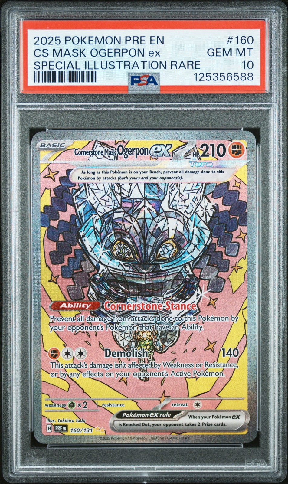 2025 POKEMON PRE EN-PRISMATIC EVOLUTIONS #160 CORNERSTONE MASK OGERPON EX PSA 10