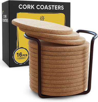 Cork Coasters for Drinks with Metal Holder - 16 Pcs round 4 Inch Drink Coaster T
