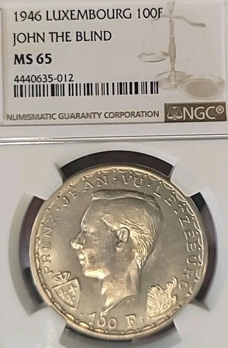 Luxembourg 1946 100 Fr. Restrike Mtg 2k No Signature NOT ON LABEL NGC65 RARE