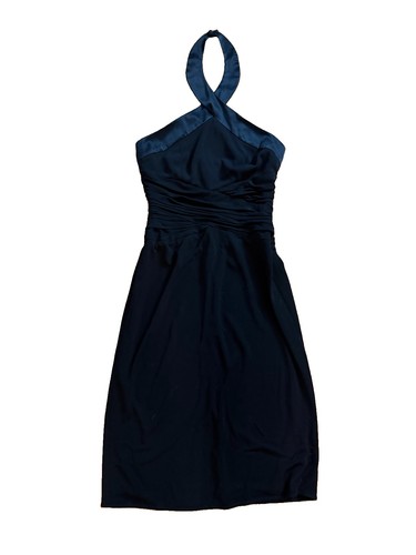 Kay Unger New York Black Halter Ruched Sheath Knee-Length Chiffon Dress 2