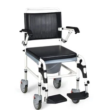 Adjustable 4-in-1 BedsideCommode Wheelchair w/ Wheels Brakes Bedside Toilet