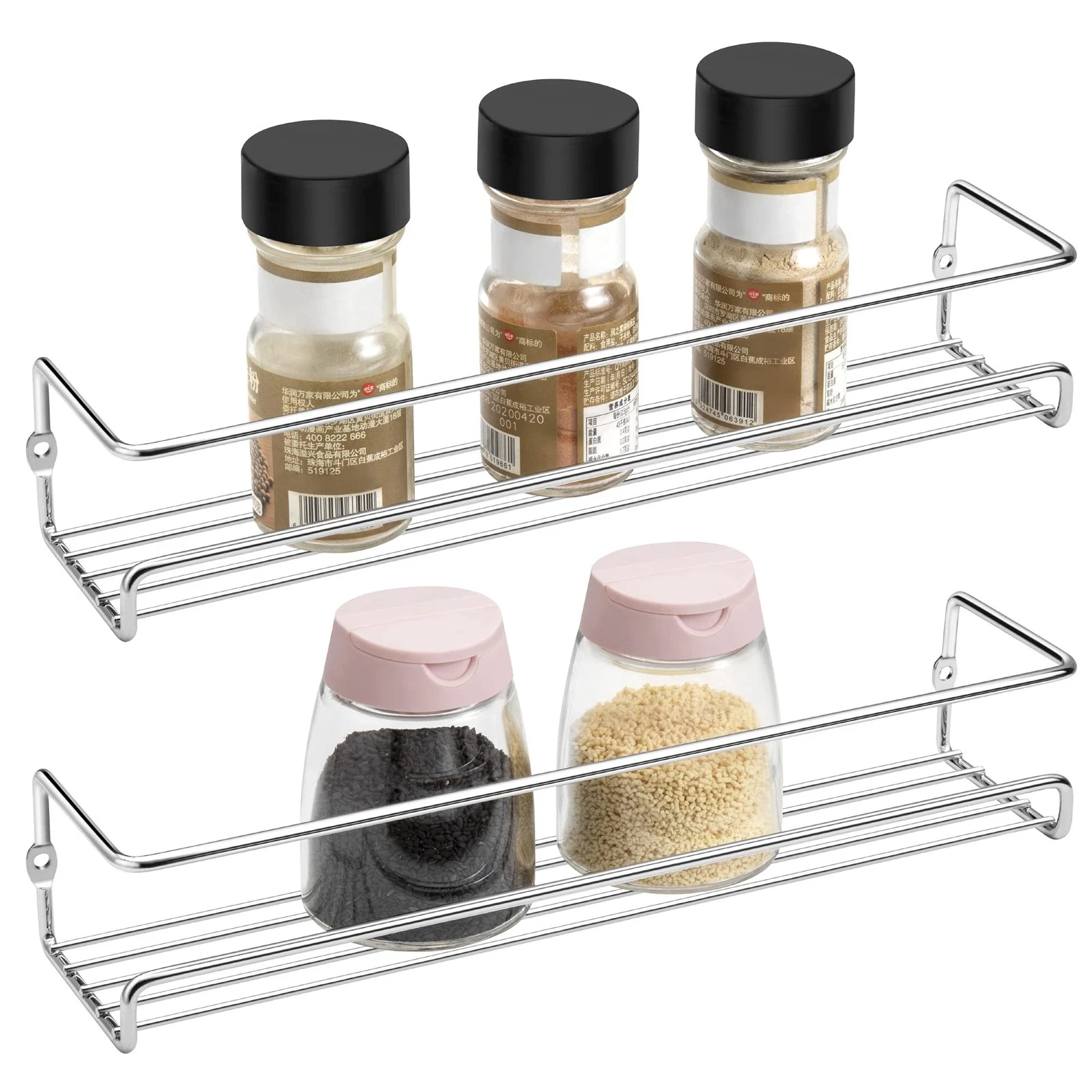 Spice Rack Organiser, 2-Tier Spice Shelf Storage Racks Wall Mounted for Kitch...