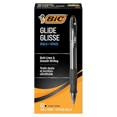 BIC Glide Bold Black Ballpoint Pens, Bold Point (1.6Mm), 12-Count Pack,