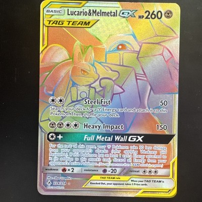 Pokemon TCG Lucario and Melmetal-GX Tag Team Rainbow Secret Rare Card 224/214