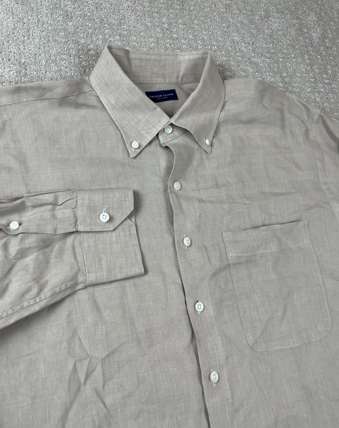 Proper Cloth Shirt Mens Size XL Beige Linen Button Down Long Sleeve Formal