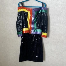 ANN LAWRENCE black colorful vintage all over sequin two piece sent sz 10