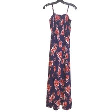 Pacific Vibes Dress Womens Extra Large Bloomcore Navy Red Maxi Smocked Sundress