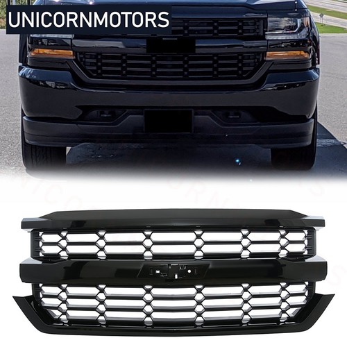 Front Bumper Upper Grille Fit 2016-2018 Chevrolet Silverado 1500 Gloss Black