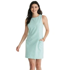 Southern Tide Sz 2 Bermuda Teal Gingham Seersucker Sleeveless Sheath Mini Dress