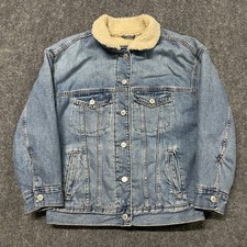 Gap Trucker Jacket Girls Teen 10 Blue Denim Cotton Sherpa Lined Cozy Winter Wear
