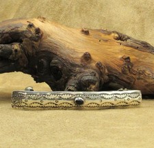 Vintage Sterling Silver Hand Stamped Hair Barrette With Onyx Stone