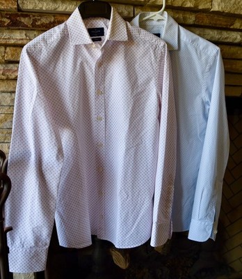 (2) HACKETT LONDON Men's SM SMALL Slim Fit DRESS SHIRTS Long Sleeve 100% Cotton