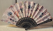 SMALL ORIENTAL FOLDING HAND FAN WITH A ROSES FLORAL FLOWER COLORFUL DESIGN X