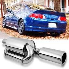 Twin Loop Exhaust Muffler 2.5 In 4.0 Tip Chrome Polished For Acura Rsx Type S