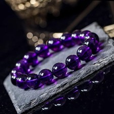 Natural Purple Amethyst Gemstone Crystal Round Bead bead bracelet