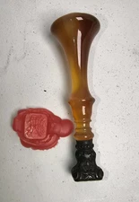 Antique Carnelian Agate Possibly Sterling Silver? Wax Seal Stamp Monogram 3.25"