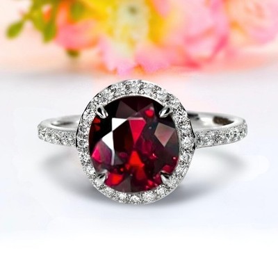 5.00Ct Round Cut Natural Red Garnet & Diamond 950 Platinum Ring