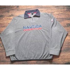 Vintage Nautica Competition 1/4 Zip Fleece Sweater Men's XL Gray USA Made